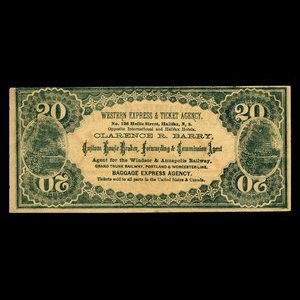 Canada, Western Express & Ticket Agency, aucune dénomination : 1895