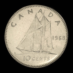 Canada, Élisabeth II, 10 cents : 1968
