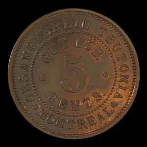 Canada, Gesangverein Teutonia, 5 cents : 1888