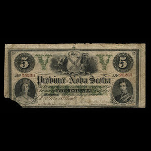 Canada, Province de la Nouvelle-Écosse, 5 dollars : 1 juin 1861