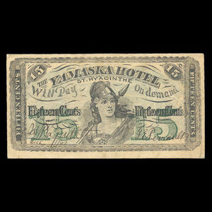 Canada, Yamaska Hotel, 15 cents, charges : 11 décembre 1885
