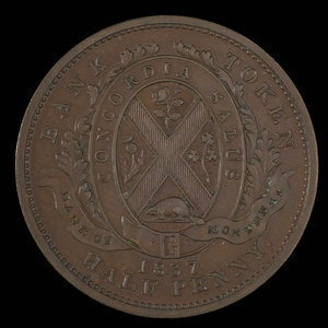 Canada, Banque de Montréal, 1/2 penny : 1837