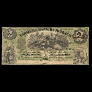 Canada, Farmers Bank of Rustico, 2 dollars : 2 janvier 1872