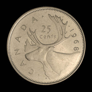 Canada, Élisabeth II, 25 cents : 1968