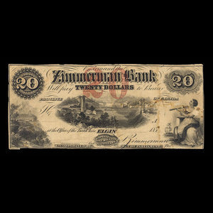 Canada, Zimmerman Bank, 20 dollars : décembre 1856