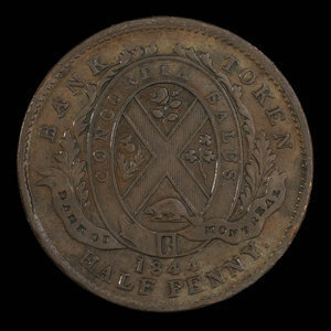Canada, Banque de Montréal, 1/2 penny : 1844