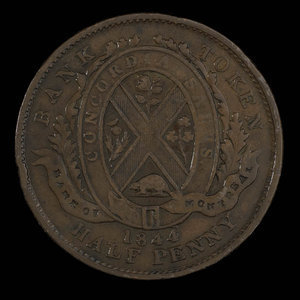 Canada, Banque de Montréal, 1/2 penny : 1844