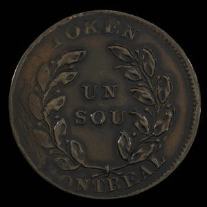 Canada, Société d'archéologie et de numismatique de Montréal, 1 sou : 1865