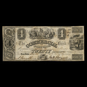 Canada, Commercial Bank of Fort Erie, 4 dollars : 20 janvier 1837