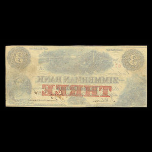 Canada, Zimmerman Bank, 3 dollars : 29 juin 1856