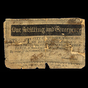 Canada, Ville de Saint John, 1 shilling, 3 pence : mars 1821