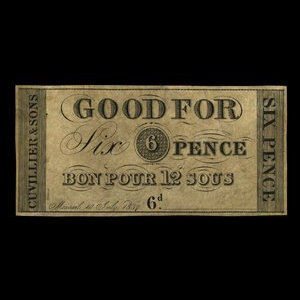 Canada, Cuvillier & Fils, 6 pence : 10 juillet 1837