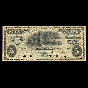 Canada, Jewett & Pitcher, 5 dollars : 1 décembre 1873