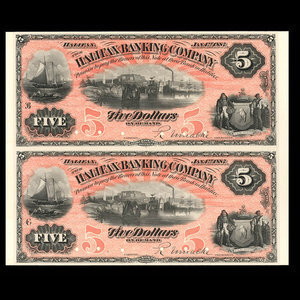 Canada, Halifax Banking Company, 5 dollars : 1 janvier 1887