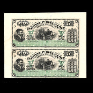 Canada, Banque Jacques-Cartier, 5 piastres : 1 juin 1886