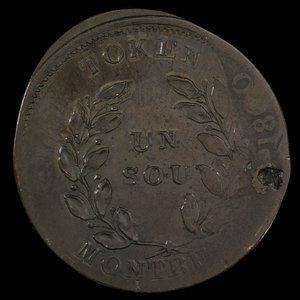 Canada, Société d'archéologie et de numismatique de Montréal, 1 sou : 1865