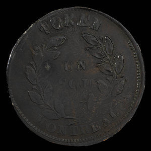 Canada, Société d'archéologie et de numismatique de Montréal, 1 sou : 1865