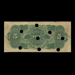Canada, Peoples Bank of New Brunswick, 5 dollars : 2 novembre 1885