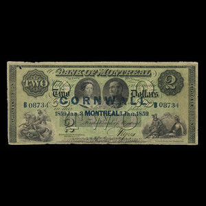 Canada, Banque de Montréal, 2 dollars : 3 janvier 1859
