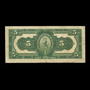 Canada, Standard Bank of Canada, 5 dollars : 2 janvier 1918