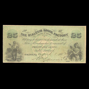 Canada, St. Alexis Spool Factory, 25 cents : 1 avril 1882