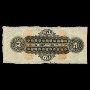 Canada, Bank of British North America, 5 dollars : 1 mai 1884