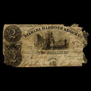 Canada, Niagara Harbour & Dock Co., 2 dollars : 2 octobre 1840