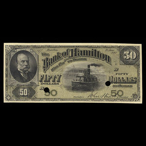 Canada, Bank of Hamilton, 50 dollars : 1 juin 1892