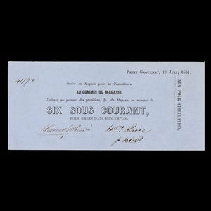 Canada, William Price & Fils, 6 sous : 10 juin 1851