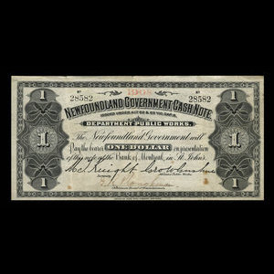 Canada, Terre-Neuve - Département des travaux publics, 1 dollar : 1908