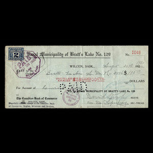 Canada, Bratt's Lake No.129, 185 dollars : 30 septembre 1930