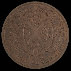 Canada, Banque de Montréal, 1/2 penny : 1844