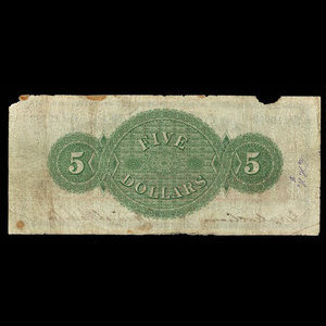 Canada, Merchants' Bank of Halifax, 5 dollars : 1 juillet 1870