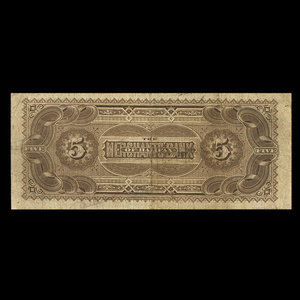 Canada, Merchants' Bank of Halifax, 5 dollars : 1 juillet 1880