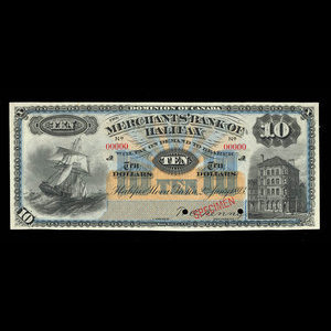 Canada, Merchants' Bank of Halifax, 10 dollars : 2 janvier 1893