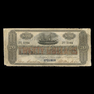 Canada, Merchants' Bank, 20 dollars : 1 octobre 1864