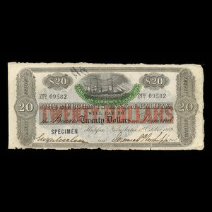 Canada, Merchants' Bank of Halifax, 20 dollars : 1 octobre 1869