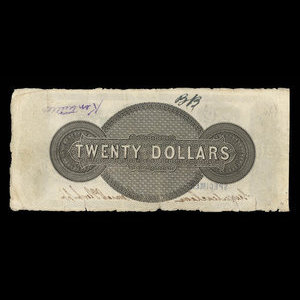 Canada, Merchants' Bank of Halifax, 20 dollars : 1 octobre 1869