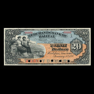 Canada, Merchants' Bank of Halifax, 20 dollars : 1 janvier 1898