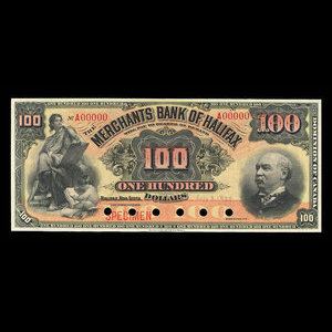 Canada, Merchants' Bank of Halifax, 100 dollars : 3 juillet 1899