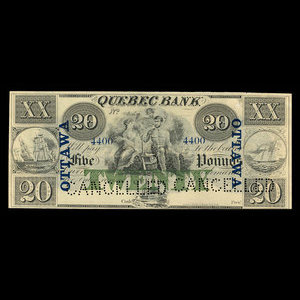Canada, Banque de Québec, 20 dollars : 1863