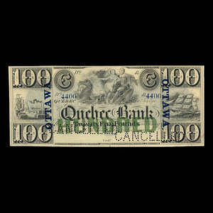 Canada, Banque de Québec, 100 dollars : 1863