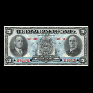 Canada, Banque Royale du Canada, 20 dollars : 3 juillet 1933