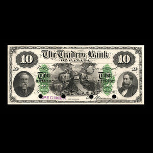Canada, Traders Bank of Canada, 10 dollars : 2 juillet 1885