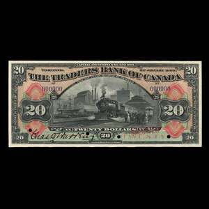 Canada, Traders Bank of Canada, 20 dollars : 2 janvier 1909