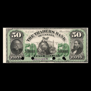 Canada, Traders Bank of Canada, 50 dollars : 1 mars 1886
