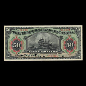 Canada, Traders Bank of Canada, 50 dollars : 2 janvier 1909