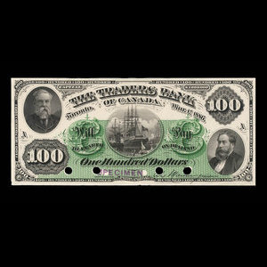 Canada, Traders Bank of Canada, 100 dollars : 1 mars 1886