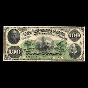 Canada, Traders Bank of Canada, 100 dollars : 2 juillet 1897