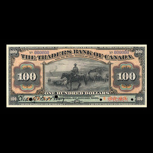 Canada, Traders Bank of Canada, 100 dollars : 2 janvier 1909